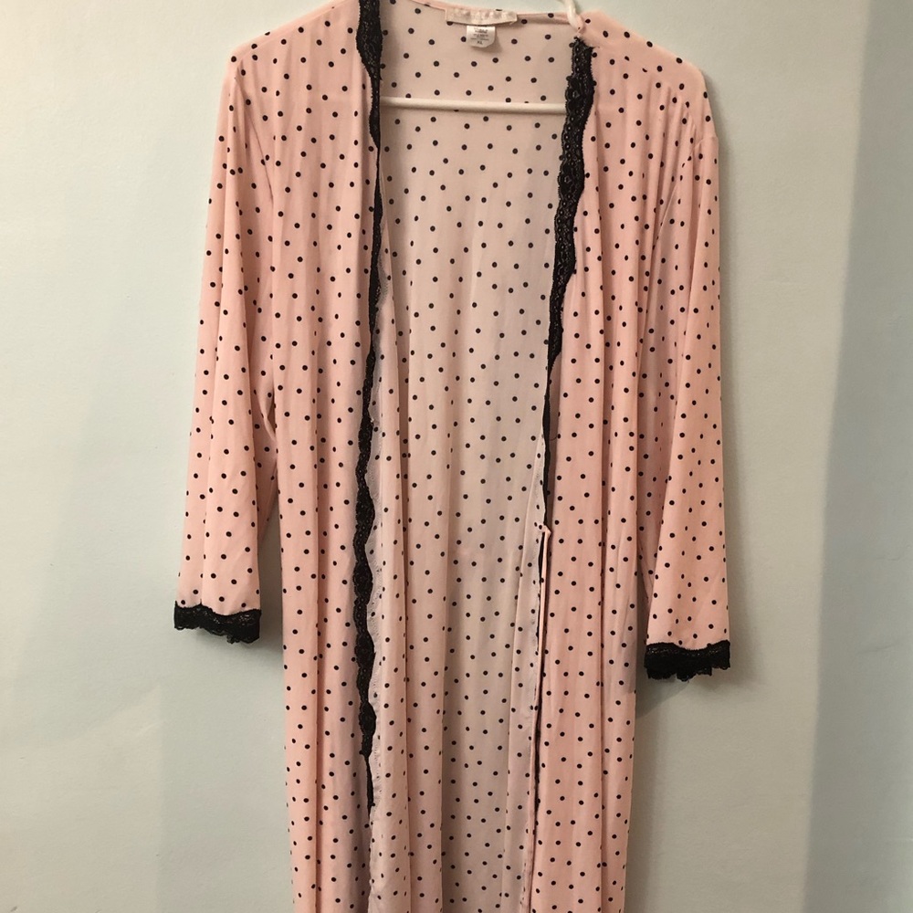 XL Pink Robe with Black Polka Dots